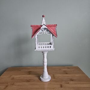 Decorative Red and White Birdhouse on Stand, Vintage